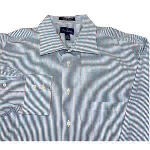 Paul Fredrick Blue Striped Button Up Dress Shirt Italian Cotton Men's 17 -‎ 33